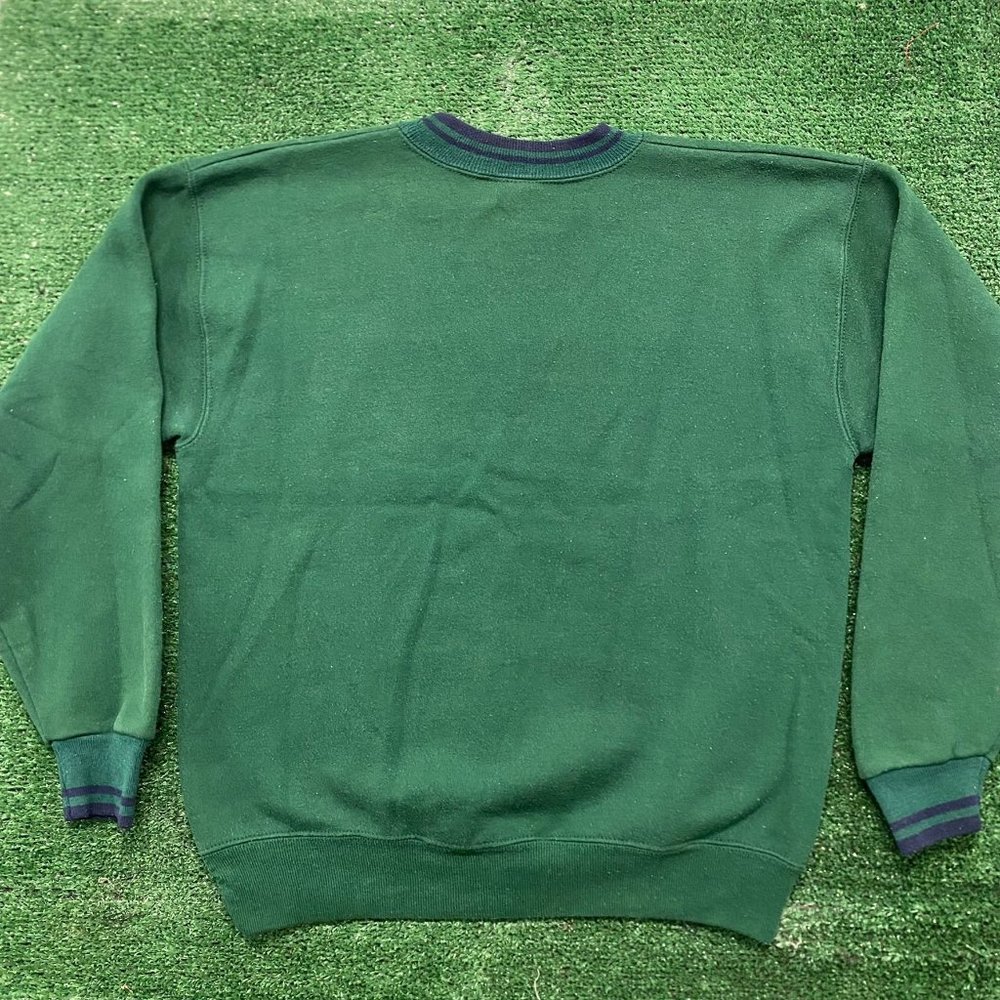 Vintage 90s Dark Forest Green Crewneck Sweatshirt Plain Blank Fleece Minimalist - Picture 4 of 4